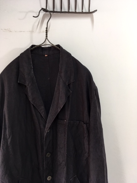 1940~50's Vintage French Black Linen Coat (1940〜50年代頃 フランス