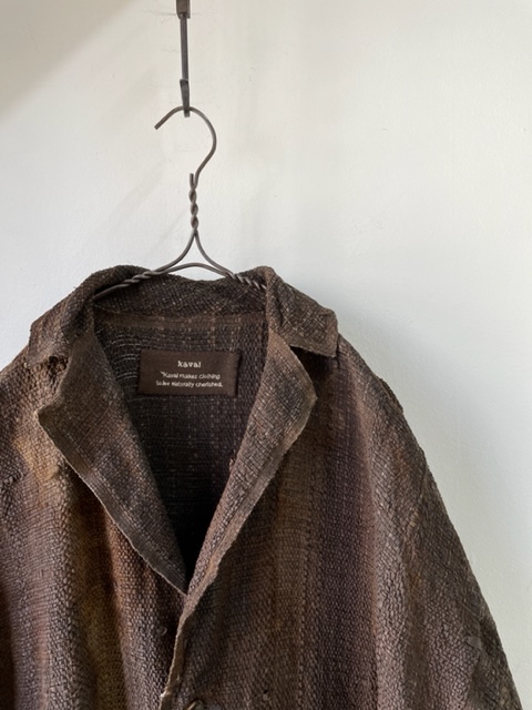 kaval / sabi＋kakishibu dyed stole coat “sakiori”(カヴァルの裂き 