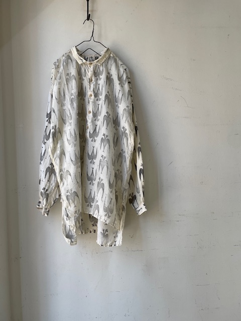kaval / pullover shirt “hand stamp kimono silk”(kavalのハンド
